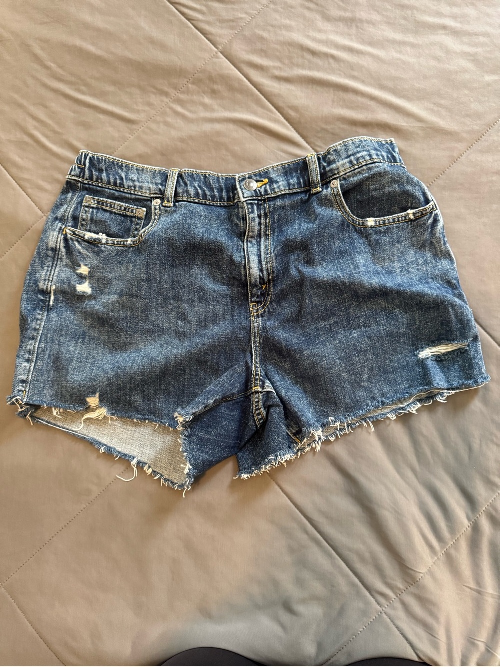 Dark Blue Distressed Denim Shorts